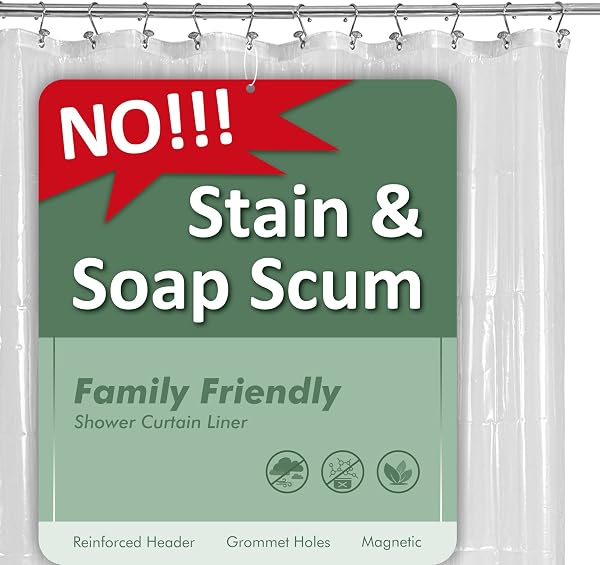 Barossa Design Barossa Design Plastic Shower Liner Clear - Premium PEVA Shower Curtain Liner with Rustproof Grommets and 3 Magnets, Waterproof Cute Lightweight Standard Size Bathroom Curtains - Clear in use