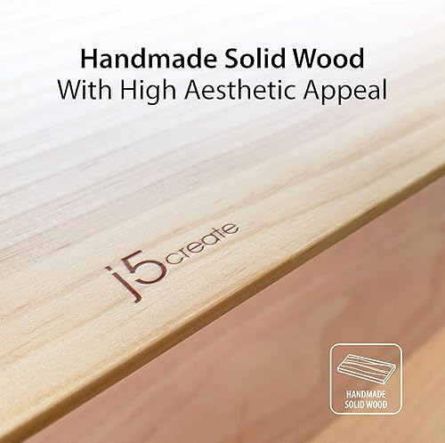 Miniatura 4 de j5create Soporte de madera para monitor con estación de acoplamiento USB tipo CHDMI, cable USB 3.1 C a C incluido, panel de madera hecho a mano con