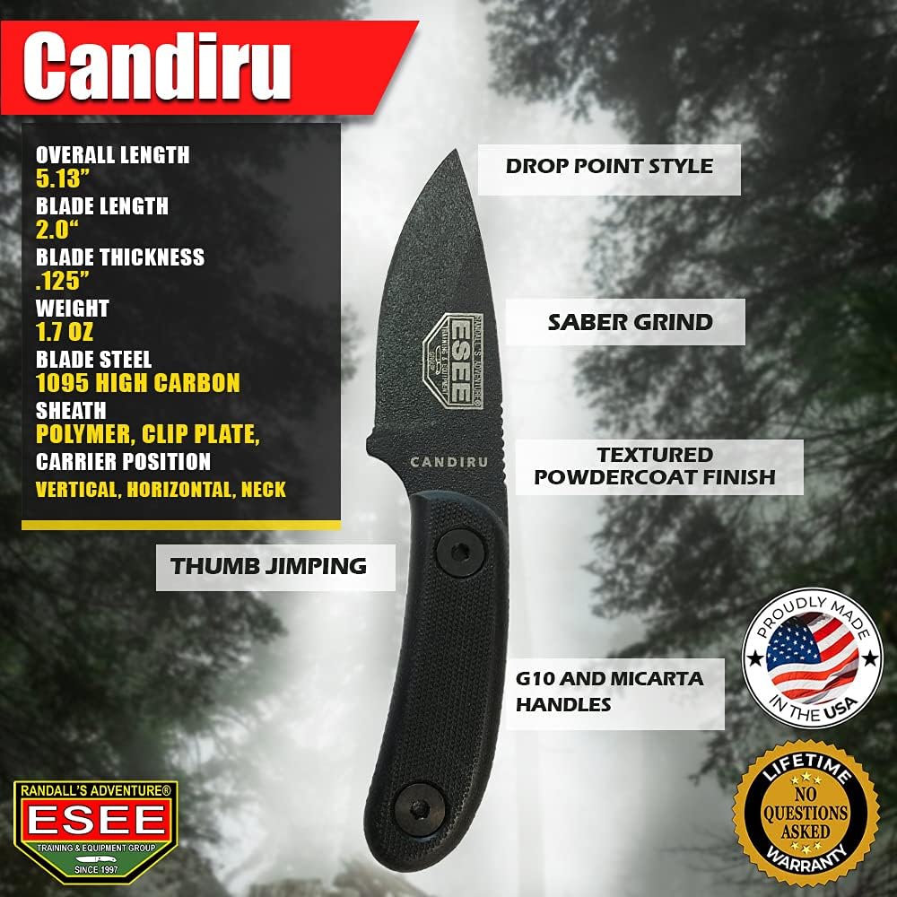 ESEE Knives Candiru Fixed Blade Knife with Handles (Black Blade/Black Handle)
