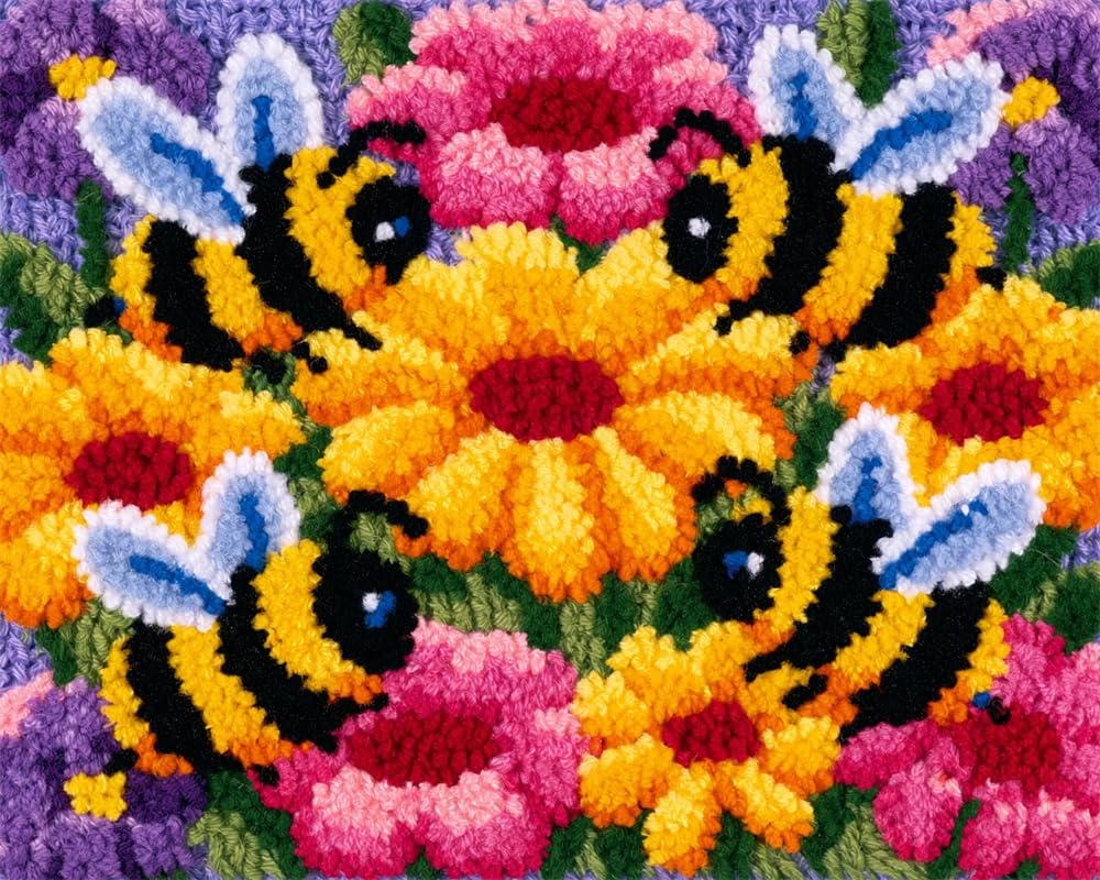 FWRTYCB Latch Hook Kits Rugs,Bees and Flowers