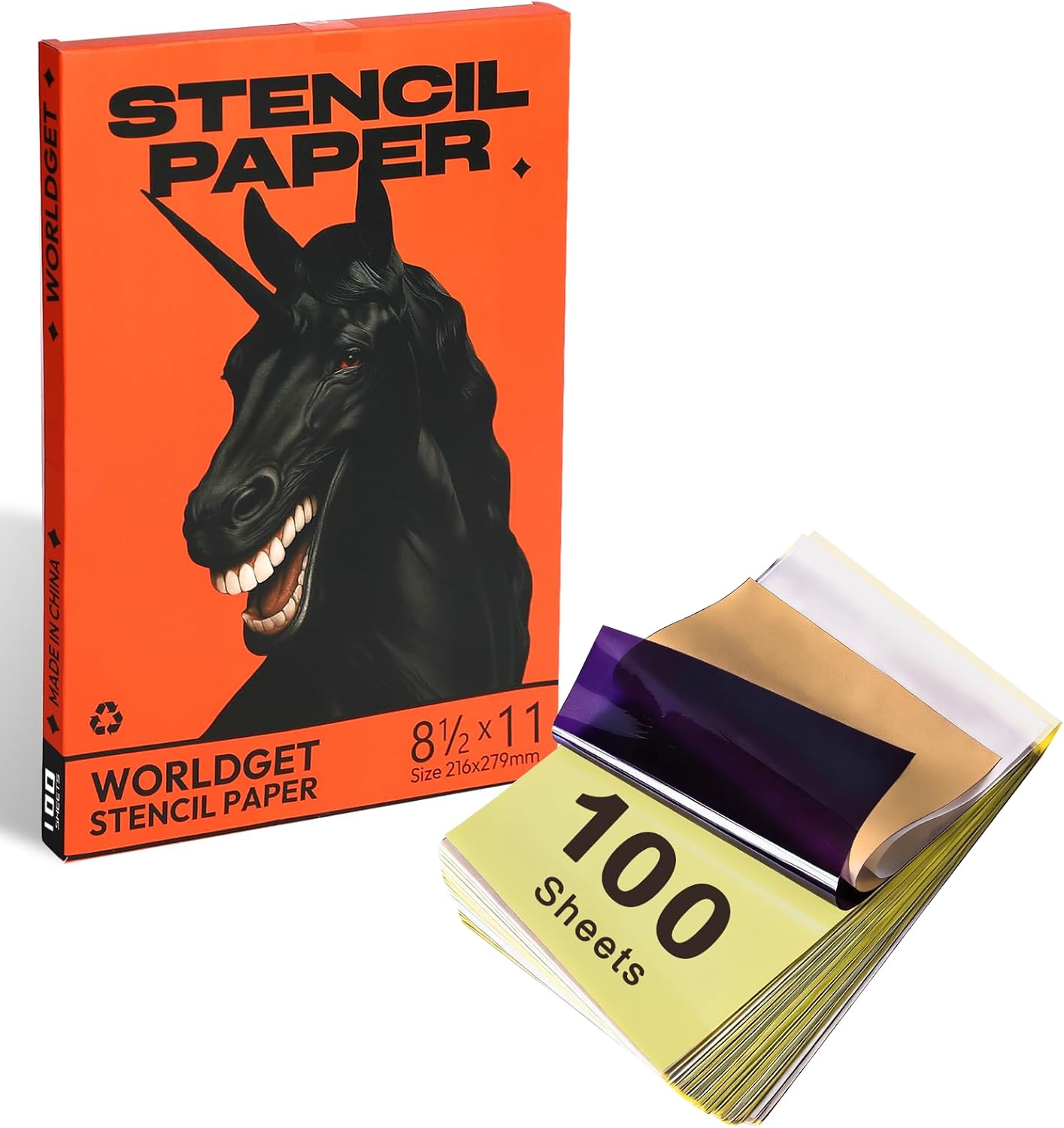 WORLDGET Tattoo Stencil Paper 100 Sheets A4 Size Transfer Paper - Upgraded Easy to Tear, Clear and Durable, Compatible with M08F, TP81, Itari A886, Stencil Printers for Tattoo Artists & Beginners