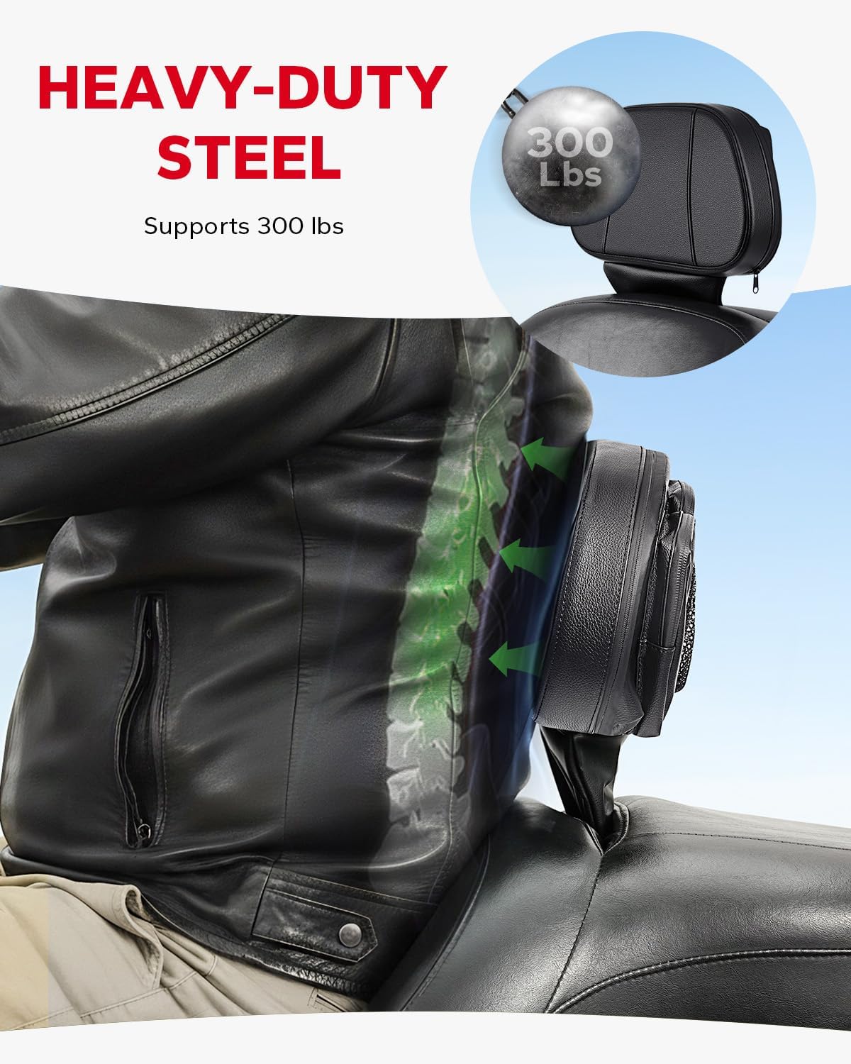 Amazicha Rider Driver Backrest, Detachable Driver Rider Backrest with Storage Bag Fit for Harley Davidson Touring Street Glide Road King CVO Electra Glide Road Glide 1988-2024, Black