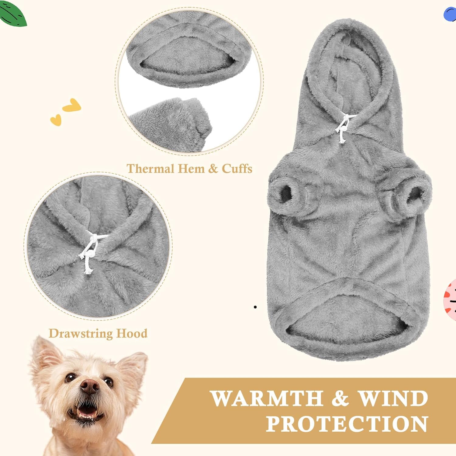 5XL Dog Sweaters for Large Dogs,Extra-Large Dog Hoodie,Warm Fuzzy Fleece Sweatshirt with Hood & Pocket,Leash Hole,Cozy Cold Weather Pet Clothes Sweater Hoodie for Large Dogs(Grey,5XL)
