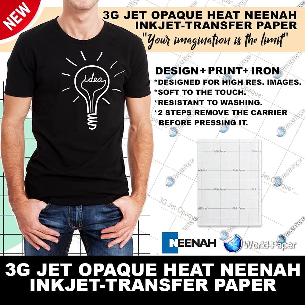 Inkjet Heat Transfer Paper for Dark Garments 3g Jet Opaque Pack of 10 Sheets- 8.5x11