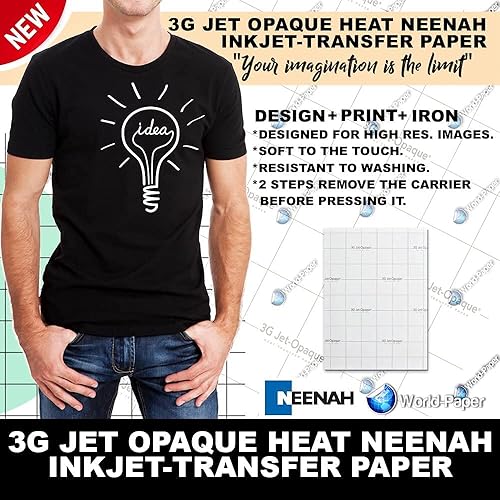 Papel de transferencia de calor de inyección de tinta para prendas oscuras, 0.11 onzas (0.11 oz), opaco azabache, paquete de 10 hojas, 8.5 x 11