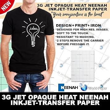 ورق نقل الحرارة النافثة للحبر للملابس الداكنة 3g Jet Opaque Pack of 10 Sheets- 8.5x11