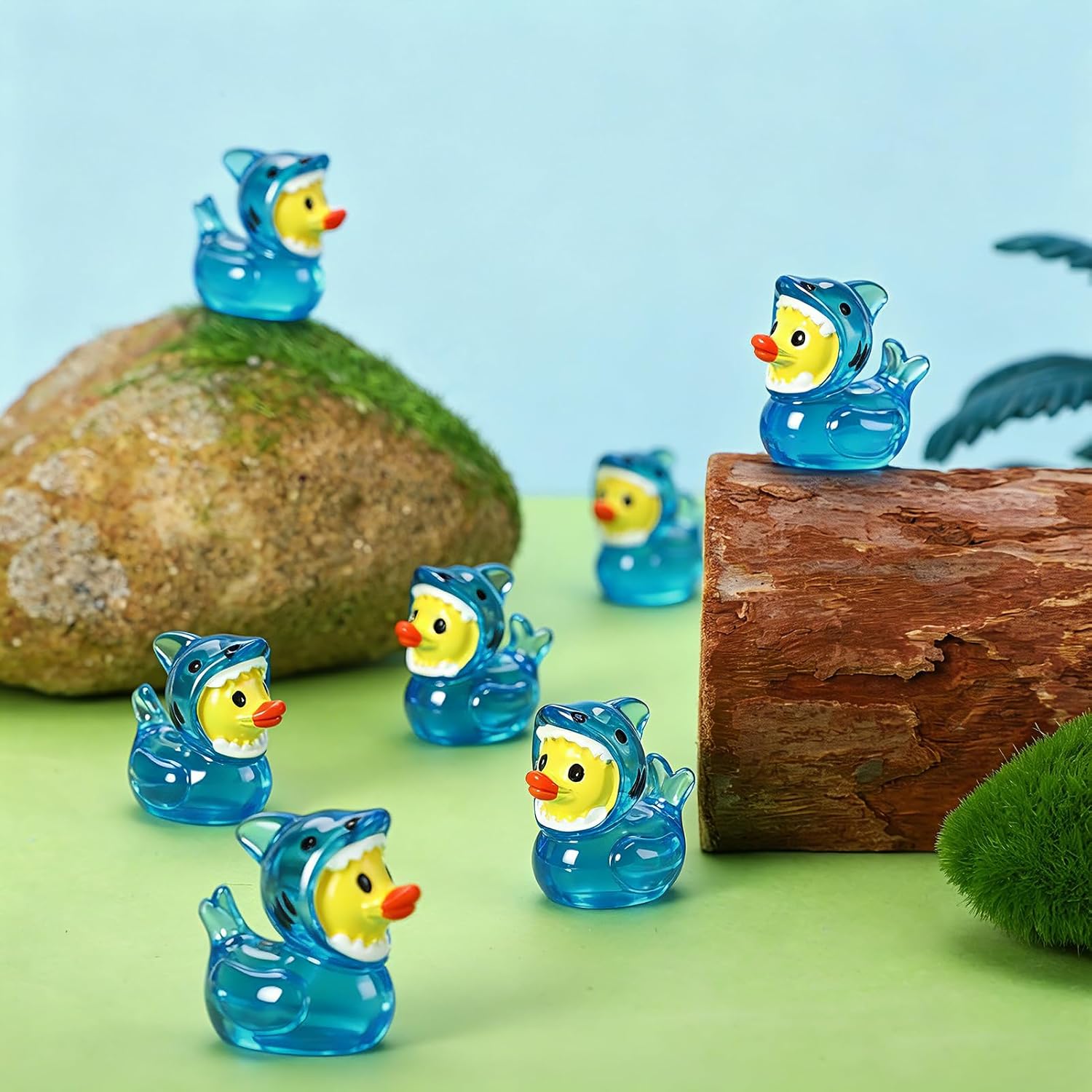 30 Pcs Mini Glow Resin Ducks Shark Themed Figures Blue Decor image 2