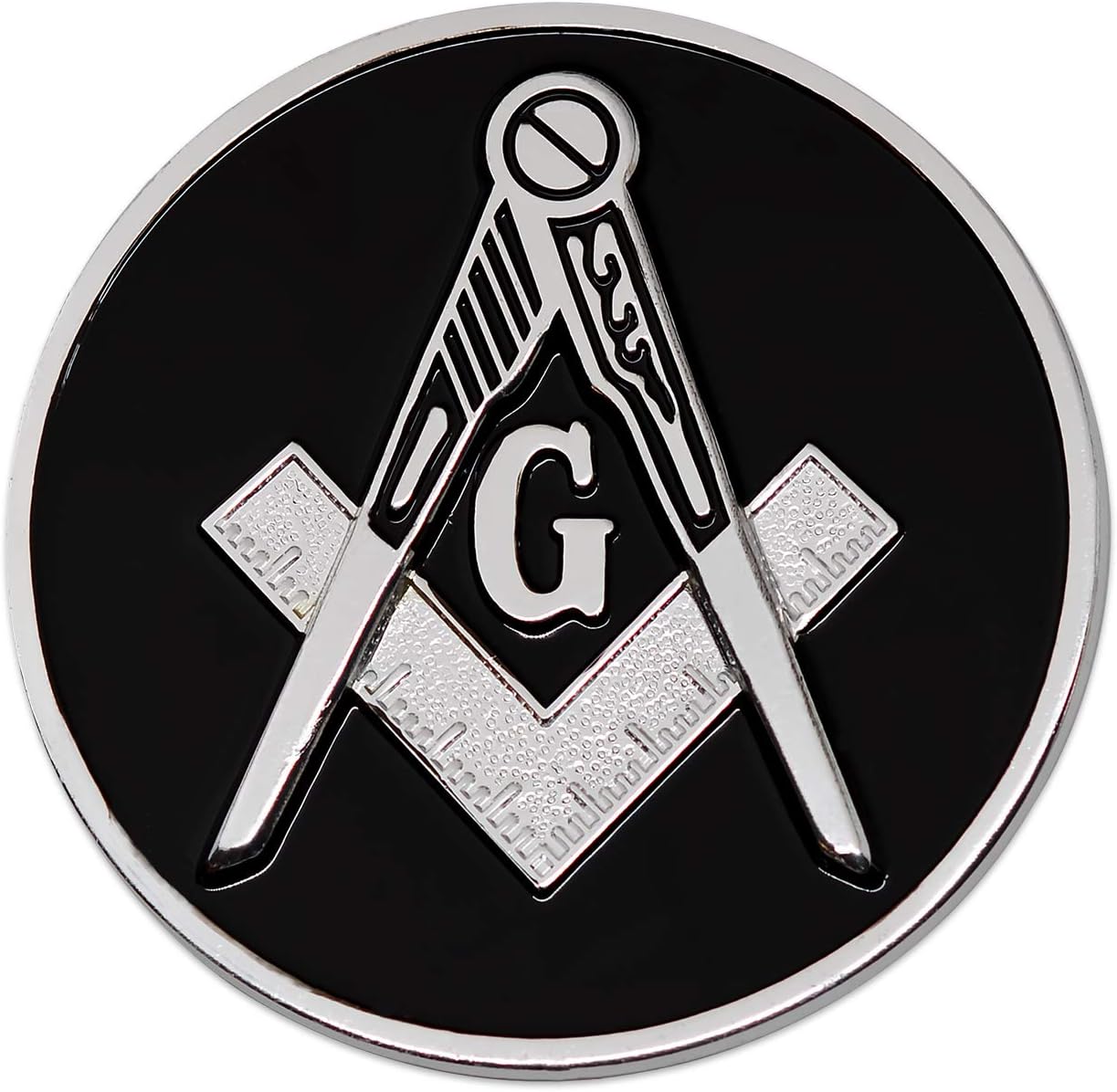 Square & Compass Round Masonic Auto Emblem - [Black & Silver][3'' Diameter]