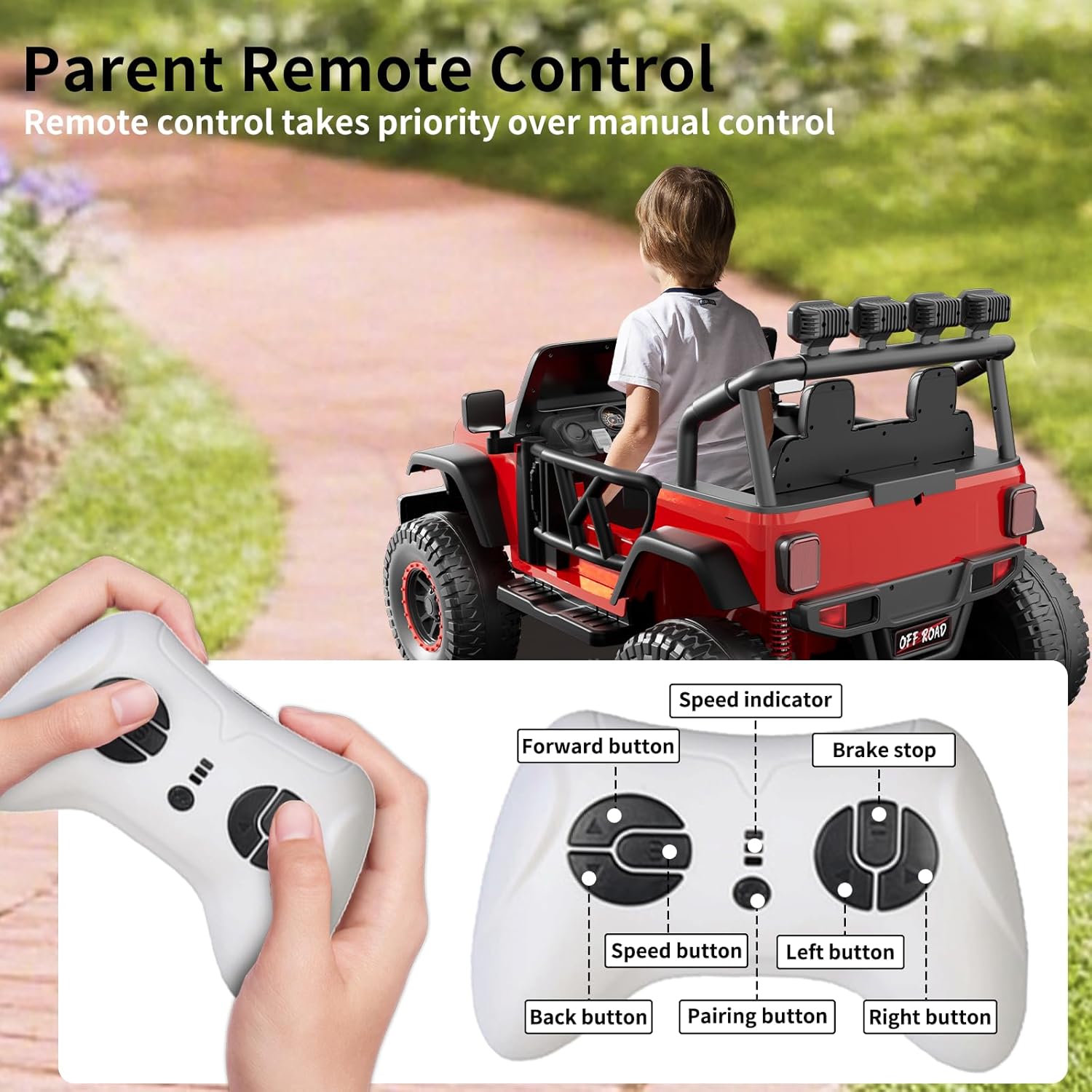 24V Ride On Toys for Kids, 2 Seater Electric Car w/Remote Control, 3 Speeds, Max 6MPH, 4x200W Motor, LED Lights, Spring Suspension, Music