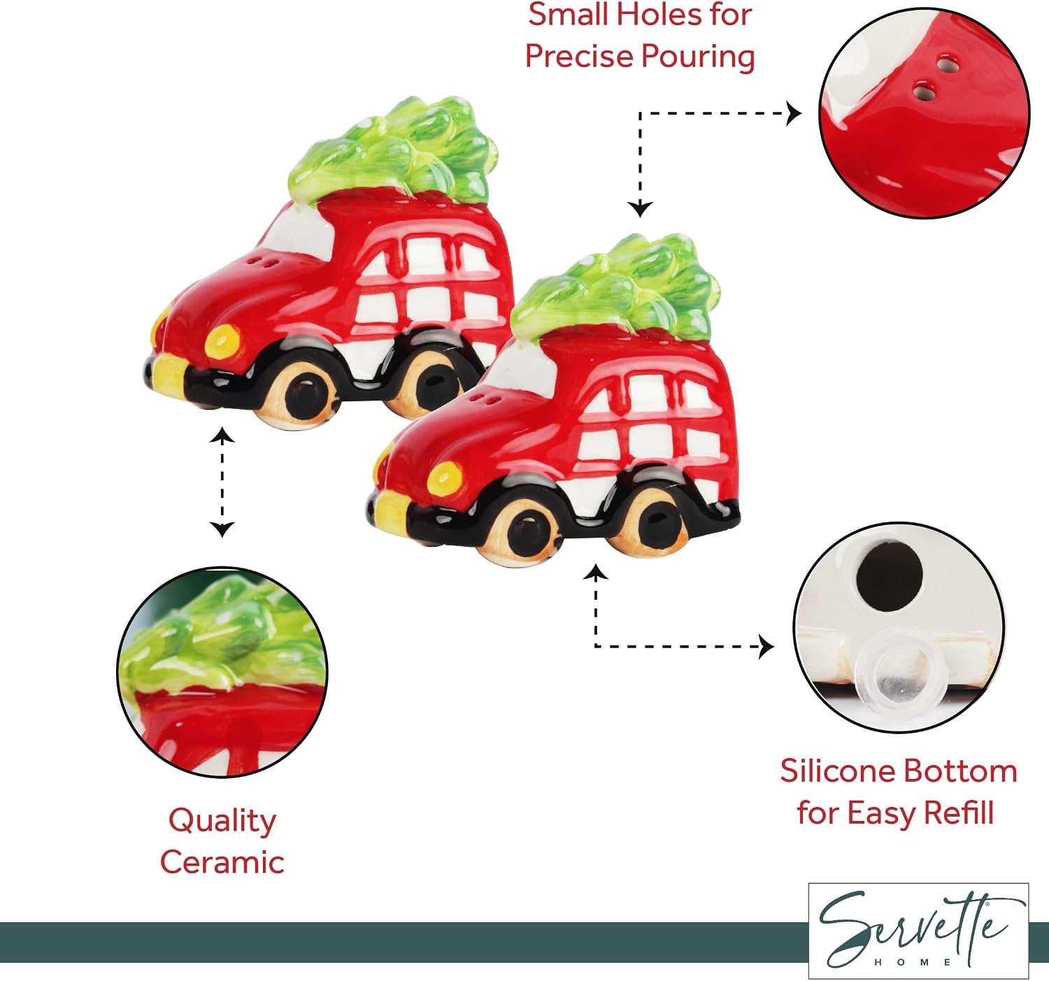 Christmas Holiday Salt and Pepper Shaker Set - Christmas Vehicle with Tree