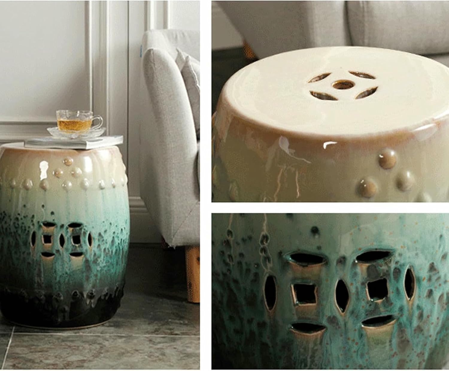 Decorative Garden stools Outdoor Ceramic Side Table Chinese Garden stools Ceramic Shoe Changing Stool Blue and White Garden Stool