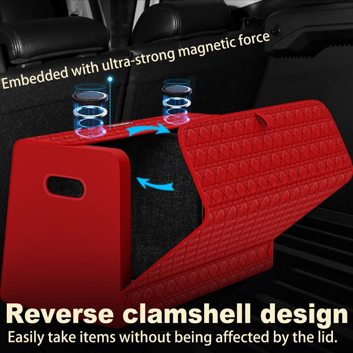 XDV Trunk Organizers, Car Organizers, Storage Solutions, and Car Storage Organizers for SUVs, Sedans, Back Seats, and Luxury Vehicles with Lid, Leather, Small, Large (Red, L)