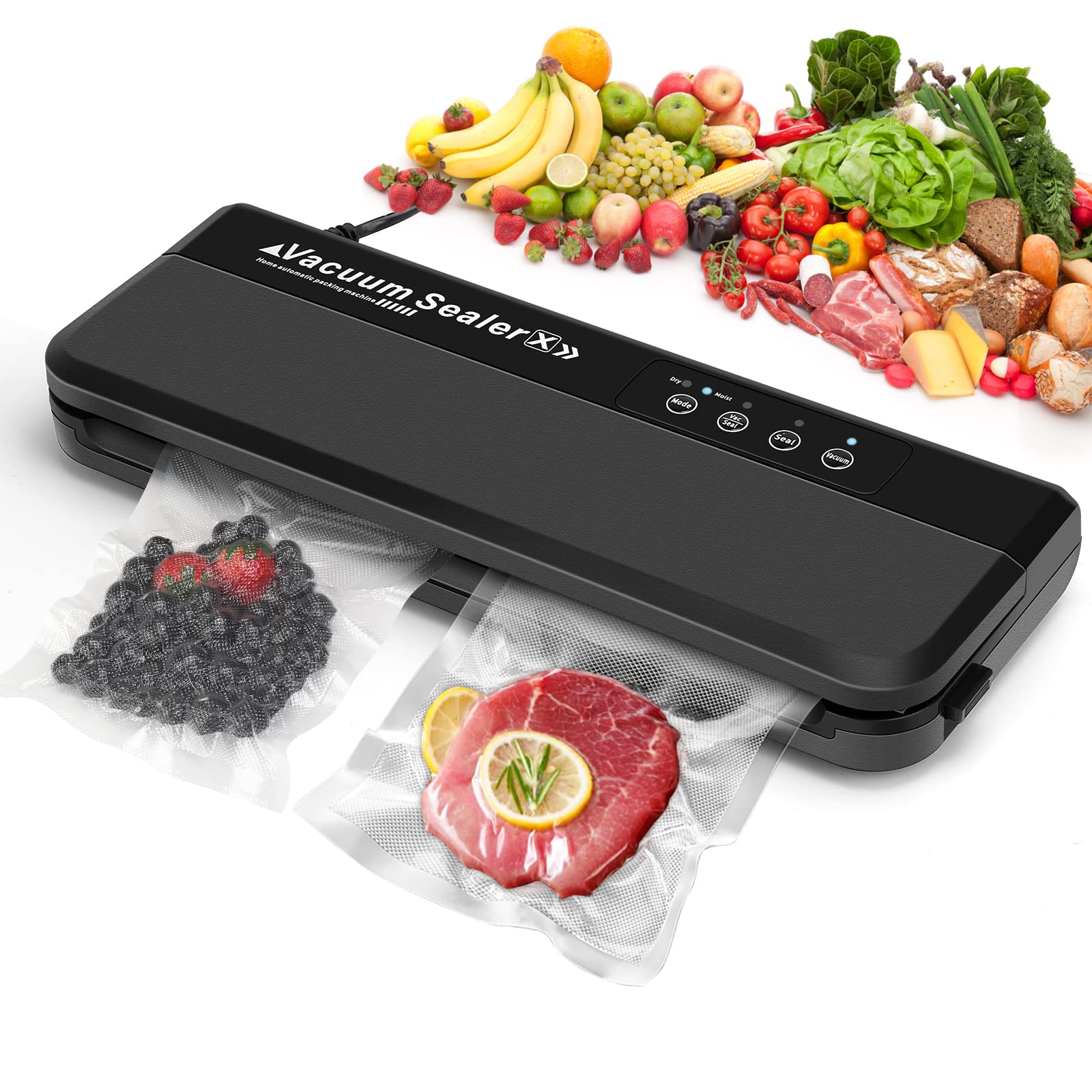 Vacuum Sealer Machine,Automatic Food Saver Vacuum Sealer Machine with 10 Vacuum Sealer Bags,60Kpa Strong Suction Vacuum Preservation Machine for Dry Moist Food Preserve