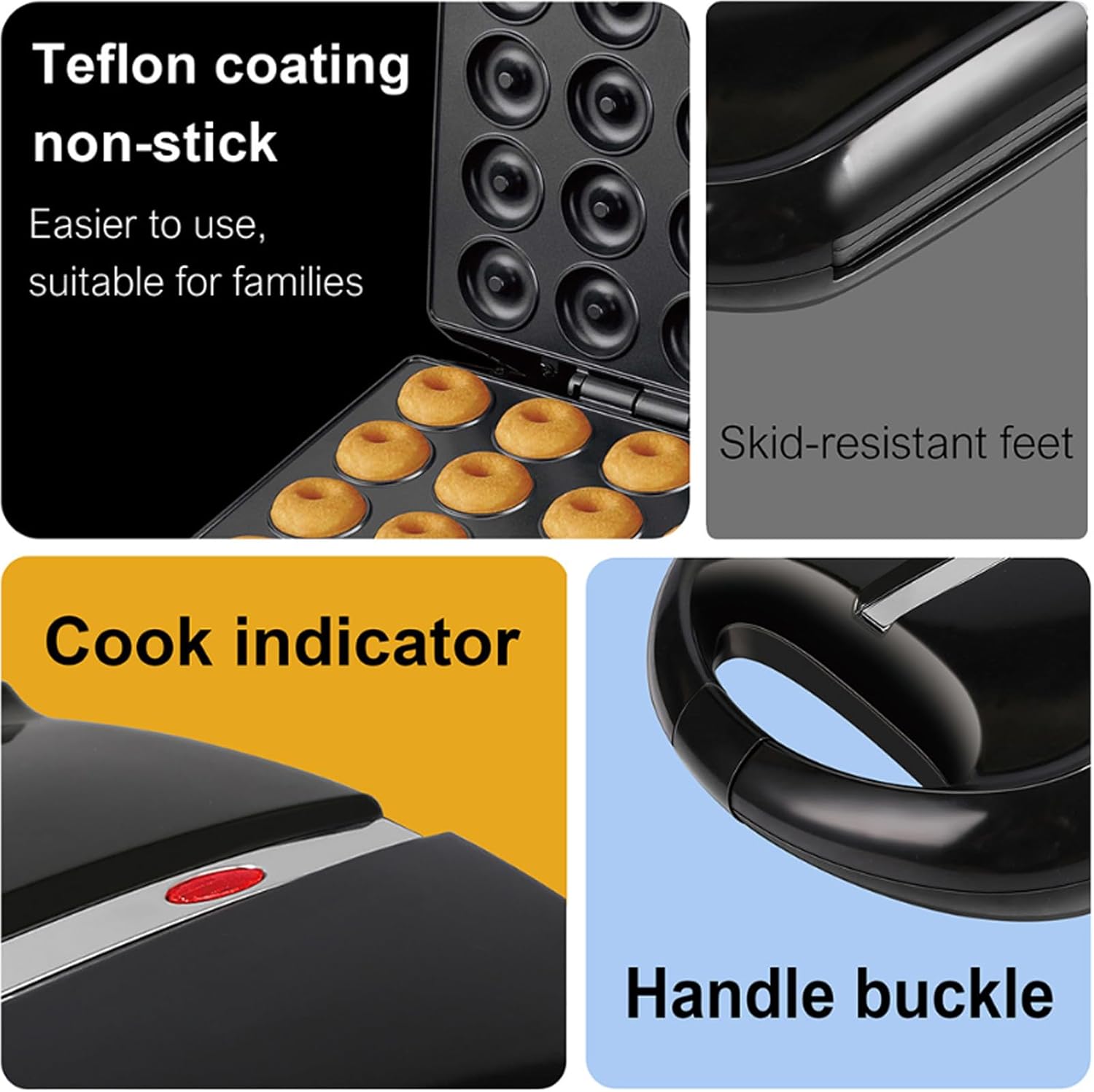 16 Holes Mini Donut Maker, Pancakes Maker Machine for Breakfast, DoubNon Stick Double Sided Heating, Constant Temperature Heating, Teflon Coating, Suitable for Home and Bakery