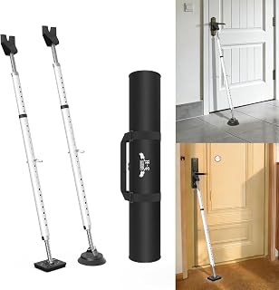 3-H 2X Türsicherung Einbruchschutz ohne Bohren, Teleskopstange 77-122cm Klemmstange aus Stahl mit Tragetasche, Sicherheitsstab für Haus- Wohnungs- Terrassen- und Schiebetüren als Türverriegelung, Weiß