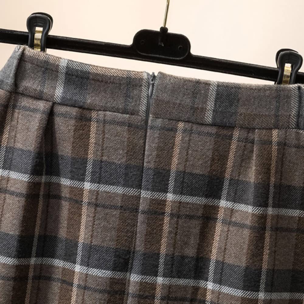 Gonne Lunghe Invernali, Plus Size Gonna Invernale A Quadri Rossi Vita Elasticizzata Gonna Elegante A Vita Alta Gonne Casual in Lana Calda per Donna Midi Gonna Ampia A Trapezio A Pendolo