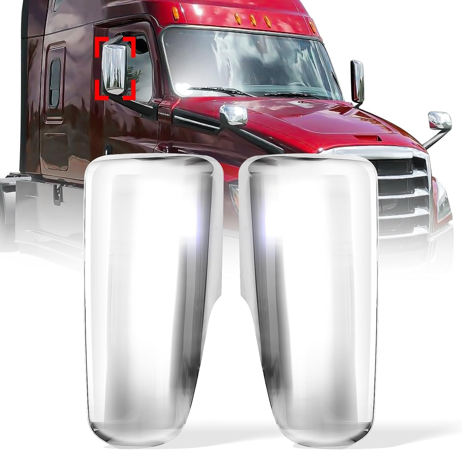 High Soar Chrome Door Mirror Covers for Freightliner Cascadia 2018-2021 Semi Truck Accessories, Driver and Passenger Side (A Pair)