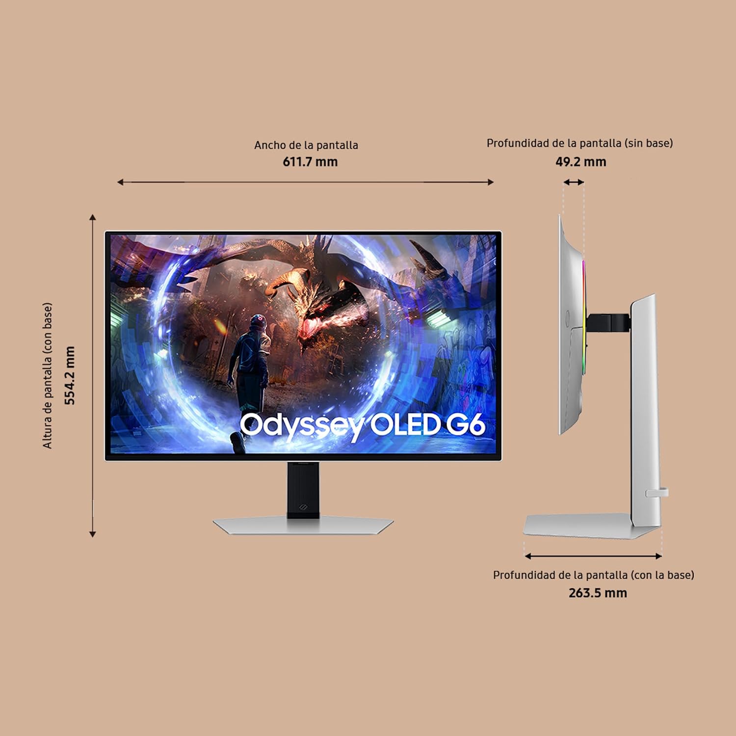 Samsung LS27DG602SUXEN – Monitor Odyssey OLED G6 de 27″ QHD (2560 x 1440, 16:9, 360Hz, 0,03ms, FreeSync Premium Pro, Antirreflejos, Modo Eye Saver, Flicker Free), Plateado, Versión 2024 6