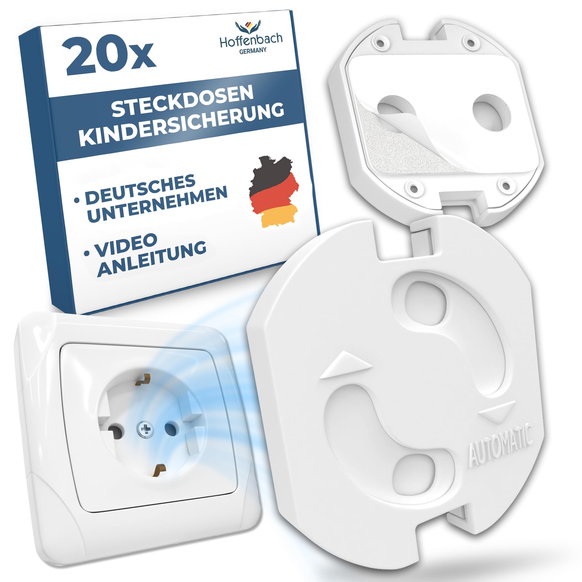 Hoffenbach Lot de 20 prises de courant avec mécanisme rotatif - Protection pour bébés et enfants - Protection de prise pour éviter les accidents et les chocs électriques - Prise de courant - Blanc