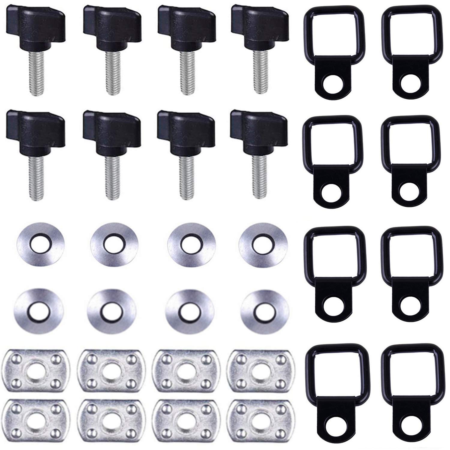 Universal Hard Top Bolts - Quick Removal Fastener Thumb Screws & Nuts & Washers & Tie Down D-Rings Anchors Kit (8 Pack)