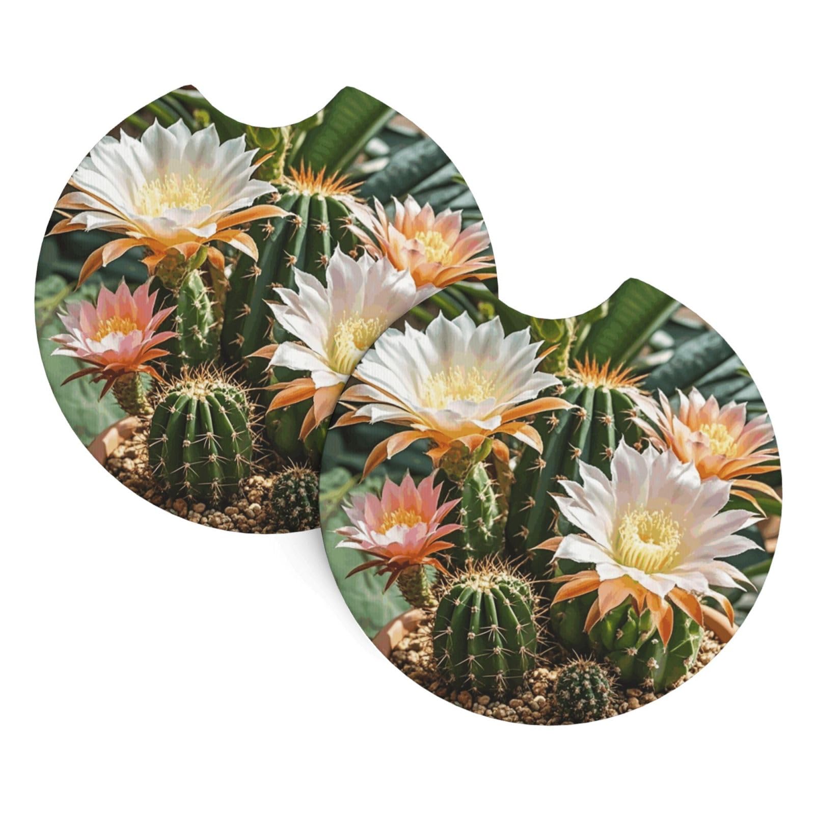 2 Pack Car Coaster for Cup Holders Cactus Flower Pot Car Cup Coaster 2.7" Neoprene Non-Slip Automotive Cup Mat Universal Auto Car Interior Accessories for Women Men Cup Pad