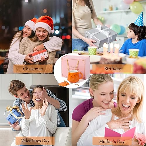 Miniatura 6 de Bonito juego de tazas de café, tazas de café de cerámica con tapas, cuchara dorada y caja de regalo, regalo para mujeres, hombres, amigos, hermanas.