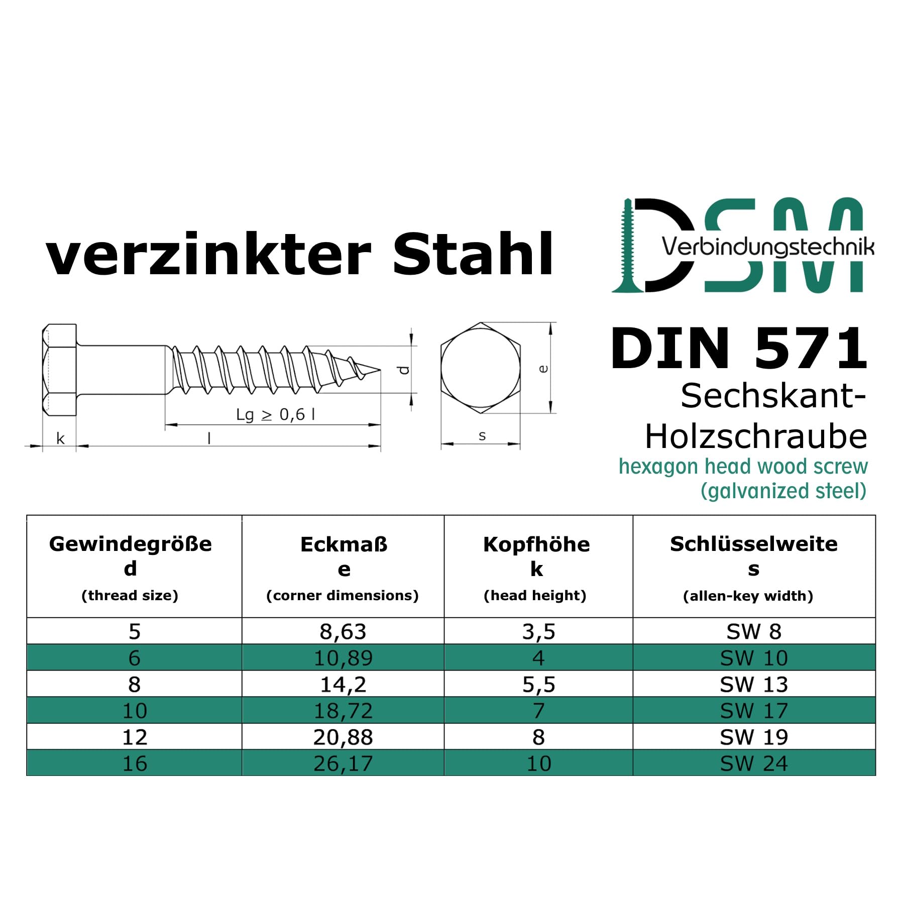 Tornillos hexagonales para madera según la norma DIN 571, galvanizados, tornillos para llave, tornillo vienés, tornillos hexagonales para madera, rosca parcial (12 x 240 mm, 100 unidades)