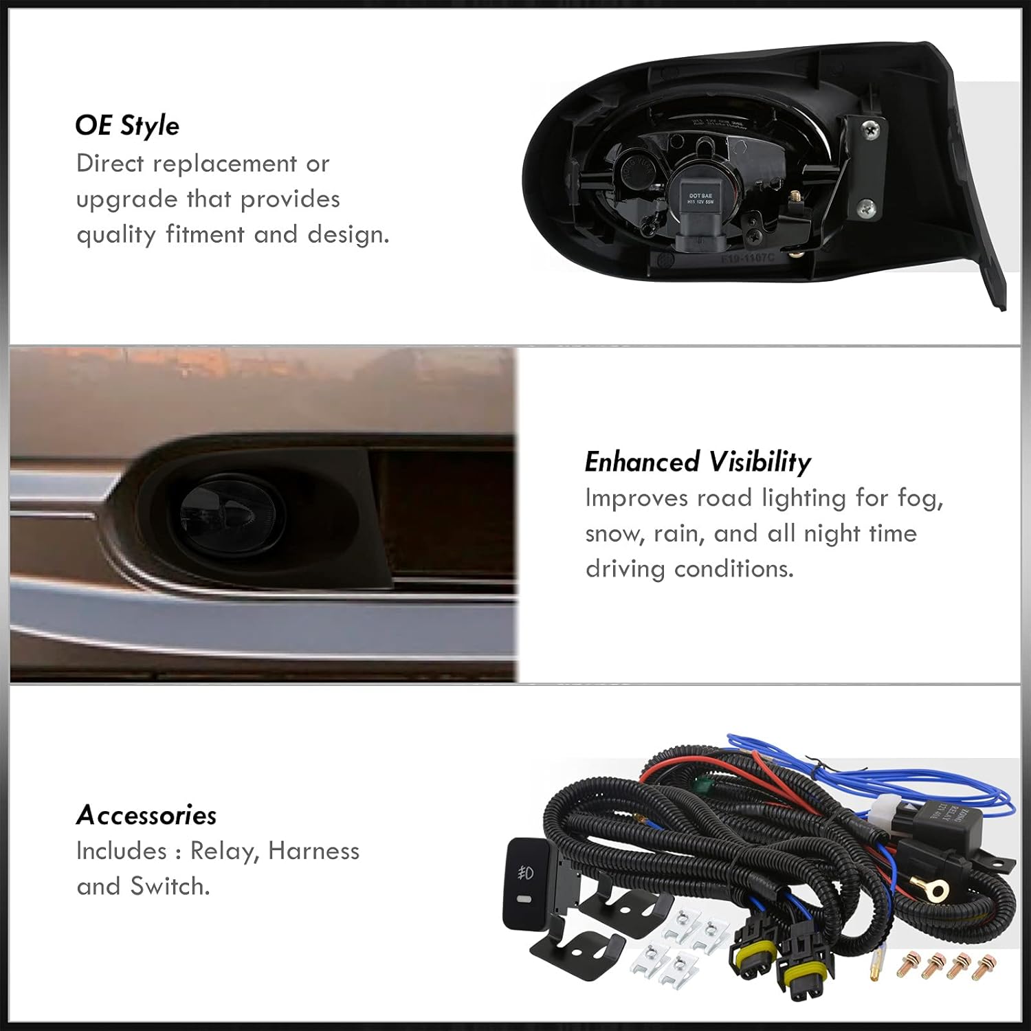 AJP Distributors JDM Front Driving Fog Lights Bumper Lamps Assembly Pair Set LH RH + Bulbs Switch Bezels Wiring Harness Kit Compatible/Replacement For Acura RSX DC5 Base Type-S 2002 2003 2004 02 03 04