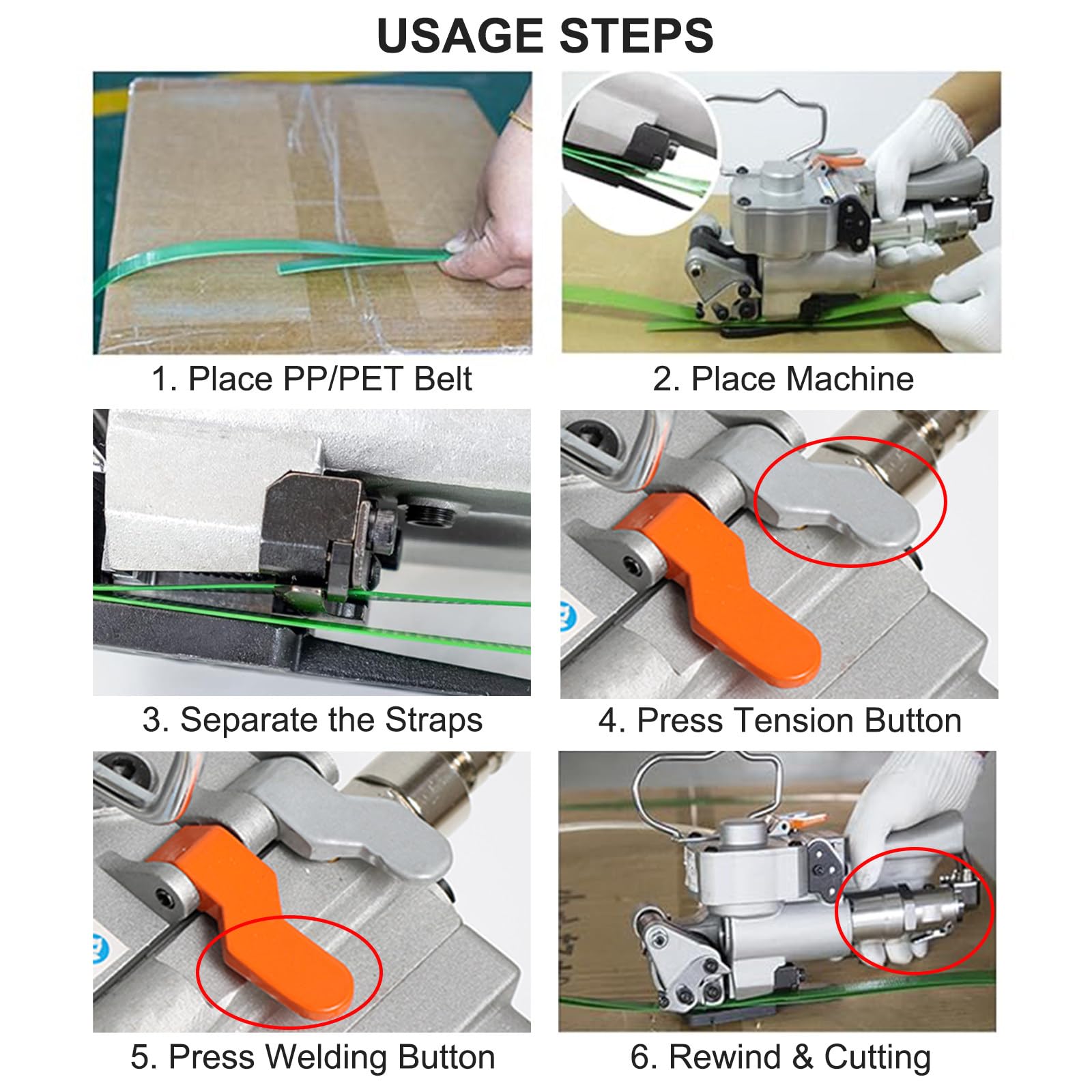 Machine de Cerclage Pneumatique pour Feuillard Pet/PP de 12-19mm / 19-25mm, Outil de Cerclage Automatique Portatif pour Emballage de Boîtes et Palettes A25