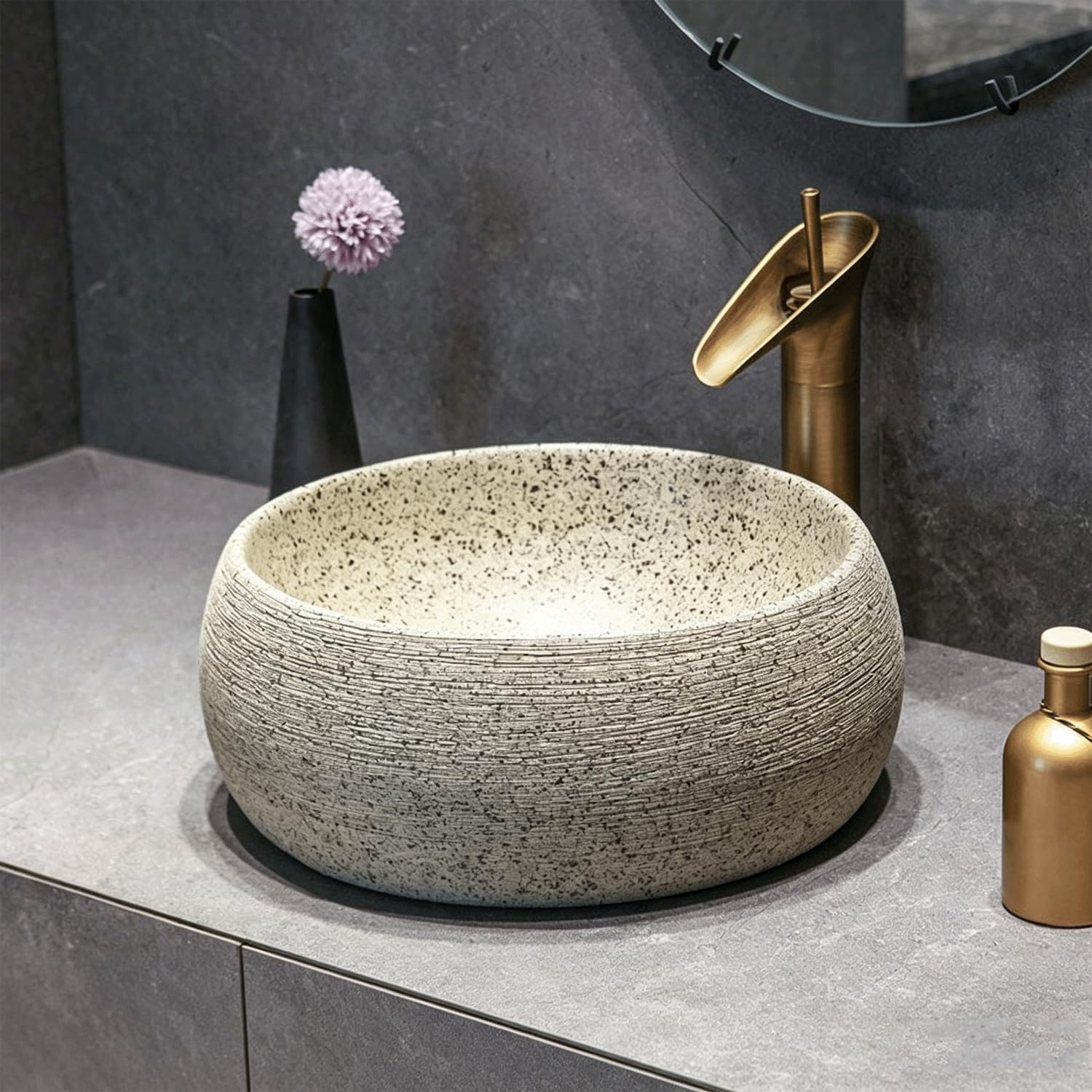 QjxSXLFSX Bathroom Vessel Sink Above Counter Bowl Sinks, High-temperature firing creates a brushed texture, for Bathroom, Hotel, Toilet, RV.,A,40×40×15cm