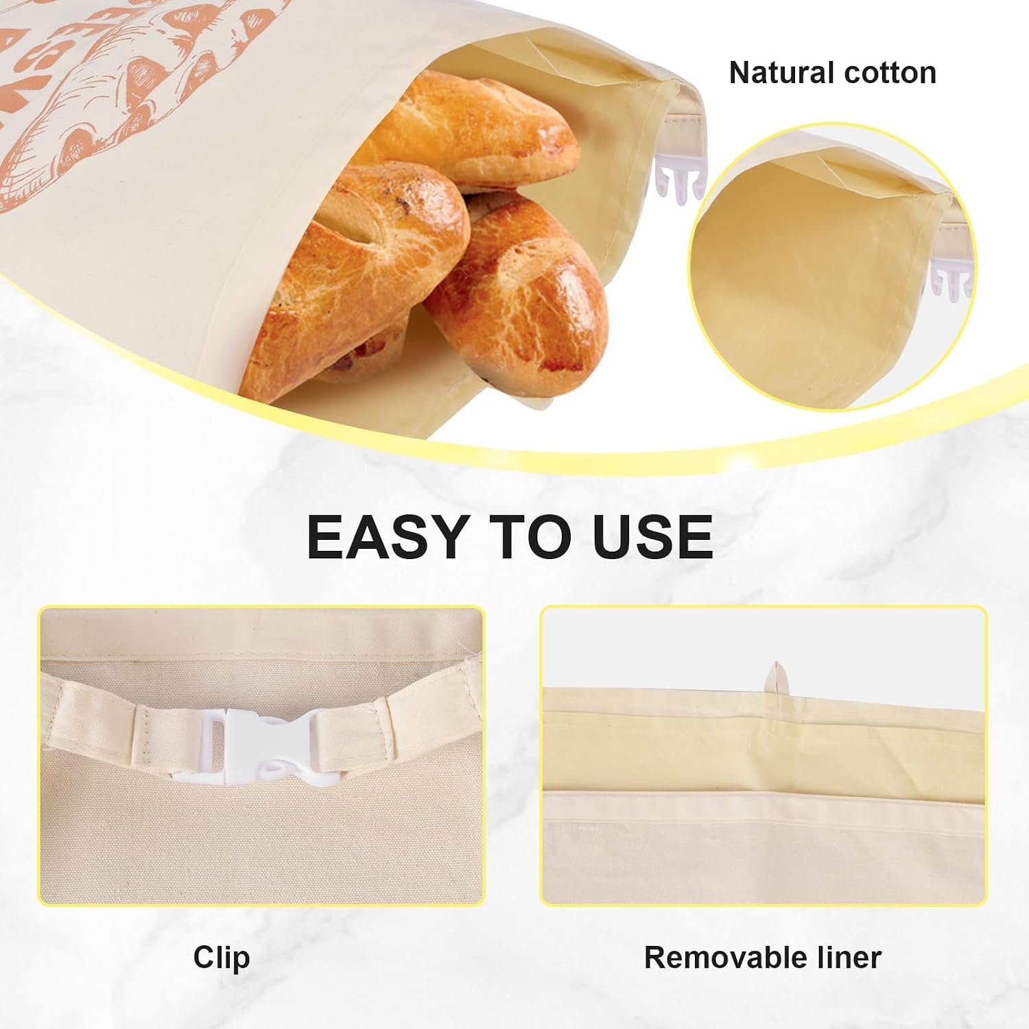 2Pack Reusable Beeswax Bread Bags With Removable Replaceable Liners image 4