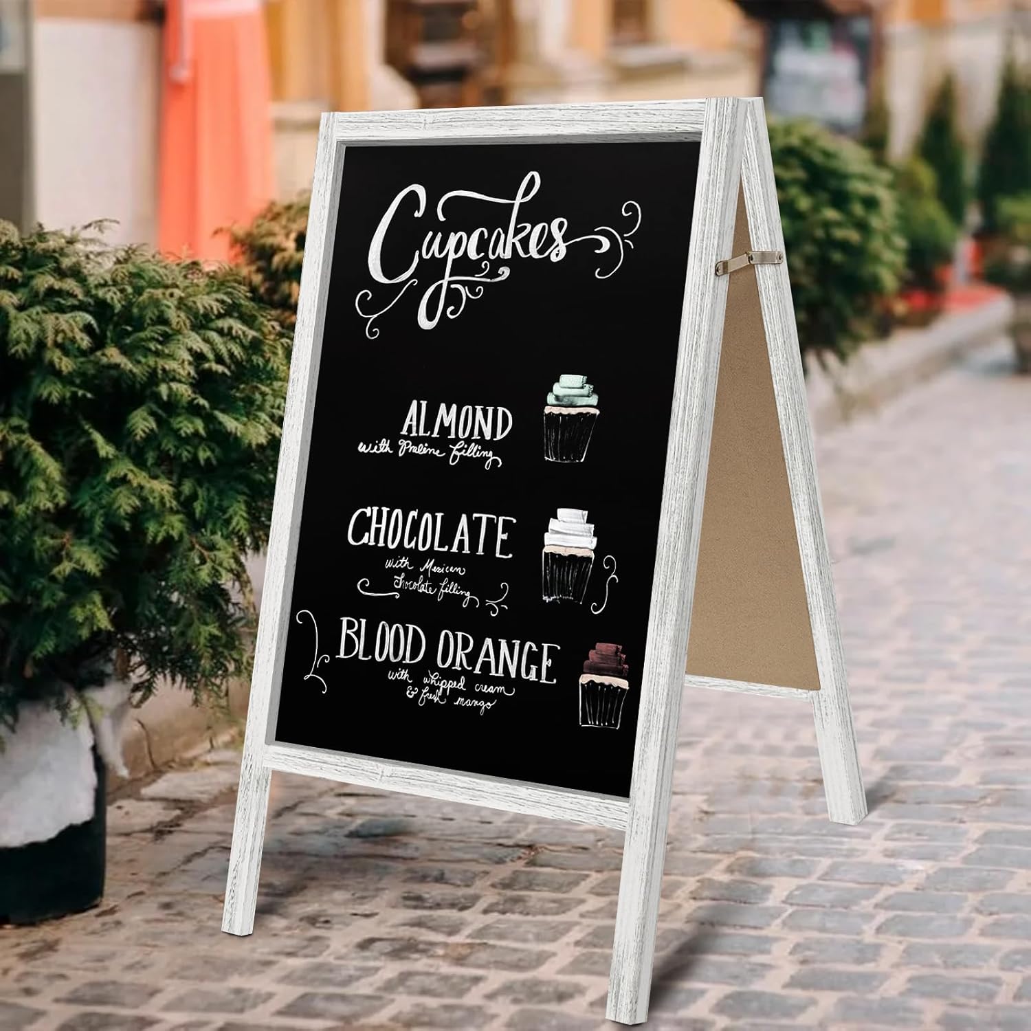 TEAKMAMA Extra Large Wooden 40x22 Chalkboard, Double-Sided Sidewalk A Frame Chalkboard Sign, Sturdy Sandwich Board for Restaurant, Business or Wedding,White