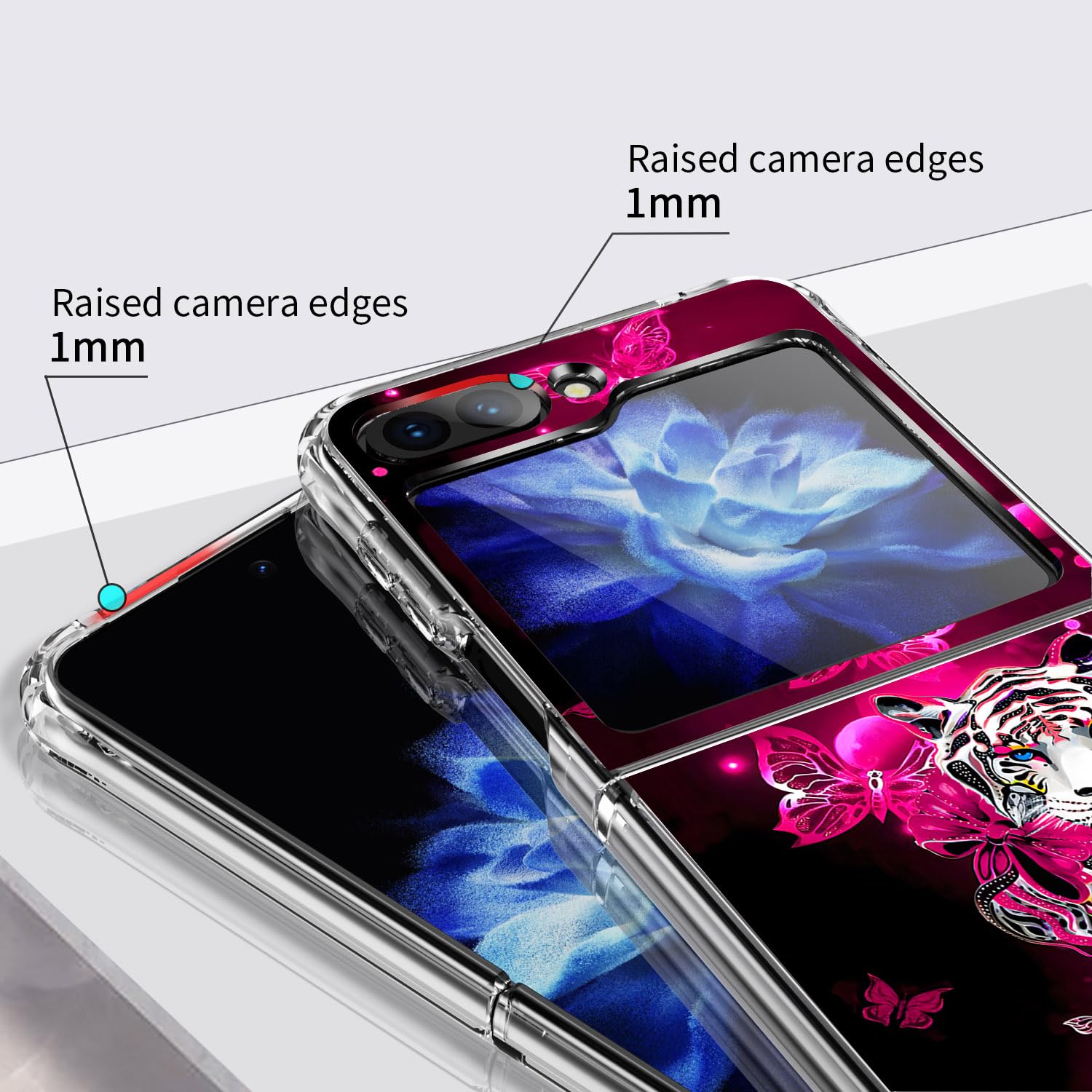 Bcov Custodia per Samsung Galaxy Z Flip 5, tigre bianca farfalla antigraffio solida custodia protettiva antiurto per Samsung Galaxy Z Flip 5