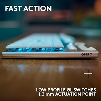 Logitech G G915 X Lightspeed Low-Profile Wireless Gaming Keyboard, Double-Shot PBT Keycaps, Fully Programmable Keys, RGB Backlighting, GL Brown Tactile Switches - PC/Mac, QWERTY UK English - White