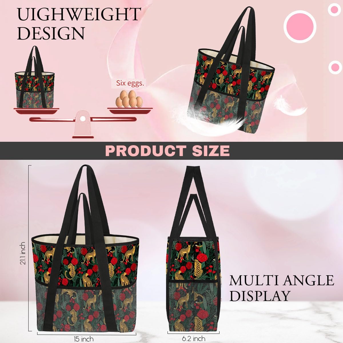 Leopard Palm Leaves Beach Tote Bag & Towel Set, Women's Travel & Beach Essentials, 21.1" x 15" x 6.2", 2 Count, Waterproof, Personalized