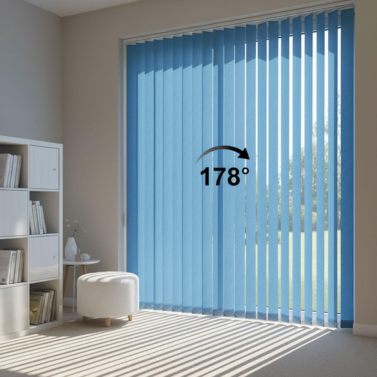 Lamellenvorhang Komplettset Nach Maß, Verdunkelung Vertikaljalousien Innen, Durchscheinend Vorhang Flächenvorhang für Tür Und Fenster, Blau(W120x120cm)