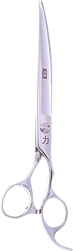 ShearsDirect Cizalla ergonómica curvada de 8 pulgadas con mango fuera de juego y reposamanos fijo