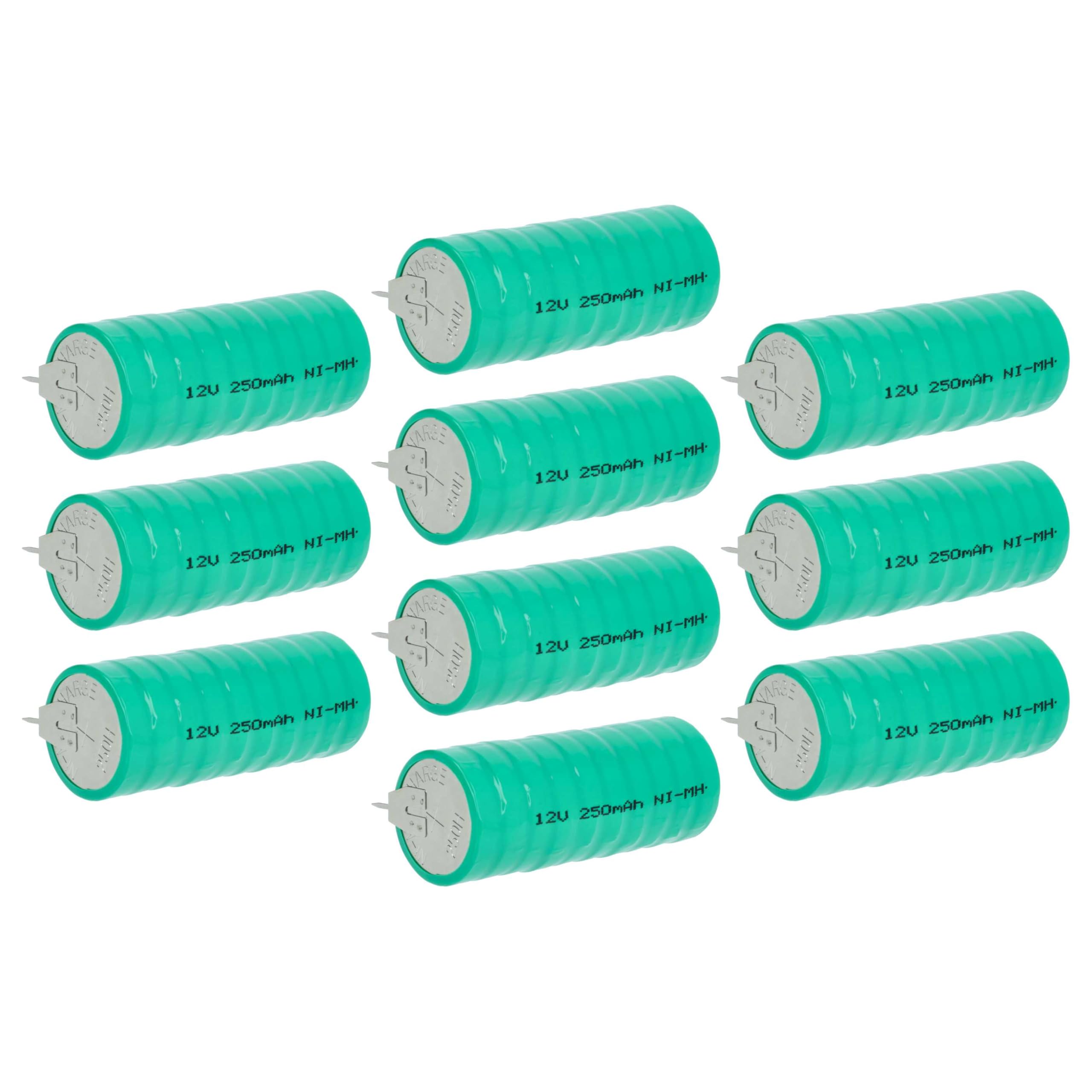 vhbw 10x NiMH Batería de botón de Repuesto Tipo V250H 250 mAh 12 V Compatible para lámparas solares, etc.