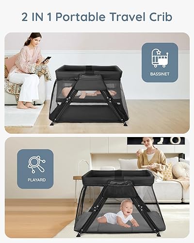 Miniatura 3 de Lilian&Gema Cuna de viaje 2 en 1, cuna portátil y plegable con mochila, corralito de viaje ligero para bebés con colchón grueso para bebés y niños