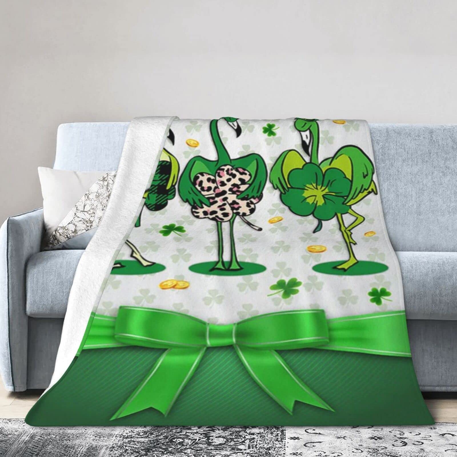 Lsjuee Flannel Fleece Blanket 50"X40" Irish Patrick‘s Day Funny Flamingo Bed Throw Blanket Funny Ultra-Soft Travel Spring Blankets for Boys Keep Warm