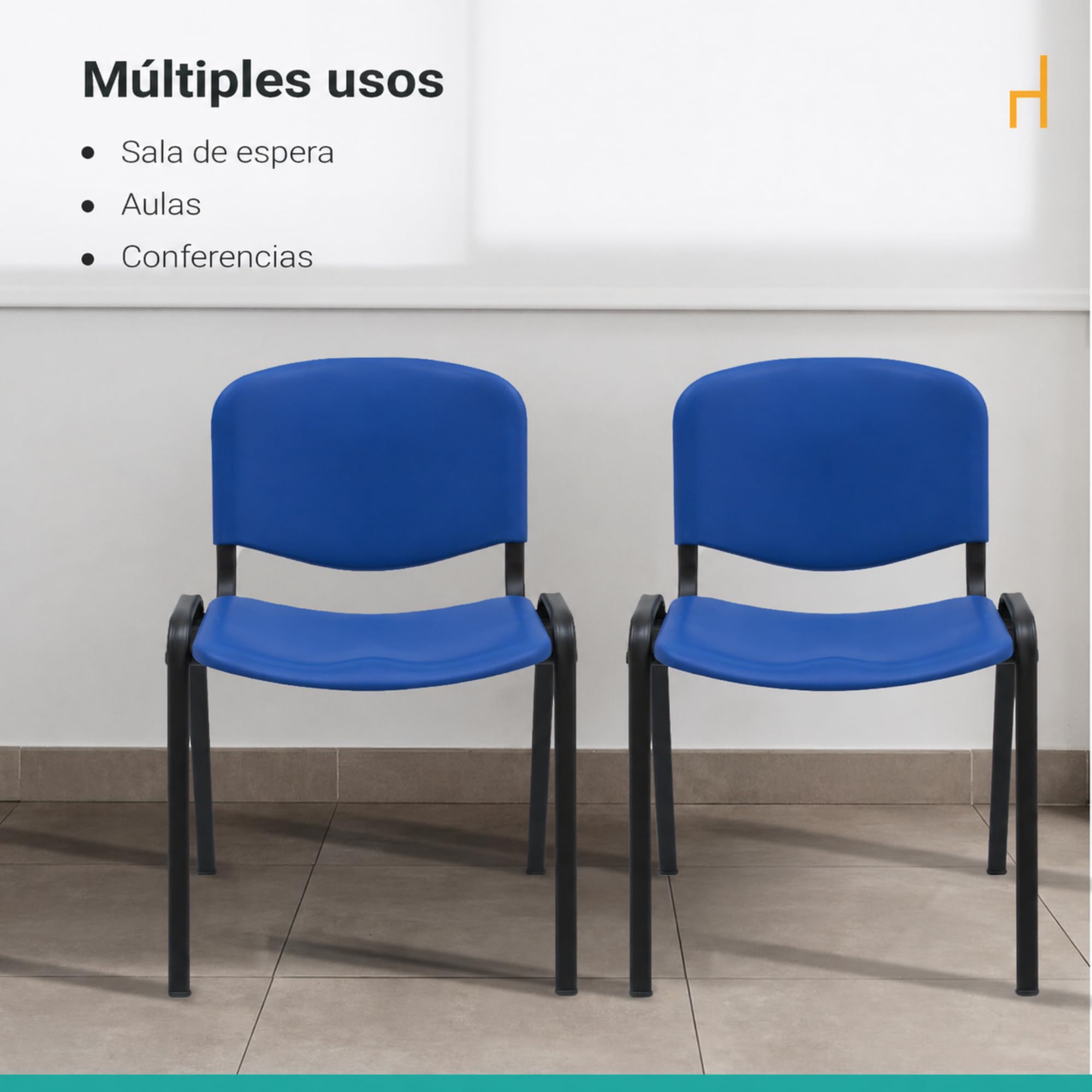 La Silla Confidente ISO de Plástico Apilable Pack de 4 Azul para Sala de Espera Oficina Reuniones
