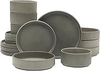 Vista 14 de Gibson Elite Matisse - Juego de vajilla de 16 piezas, gres cerámico con esmalte reactivo de doble tazón en azul, juegos de platos y cuencos para 4