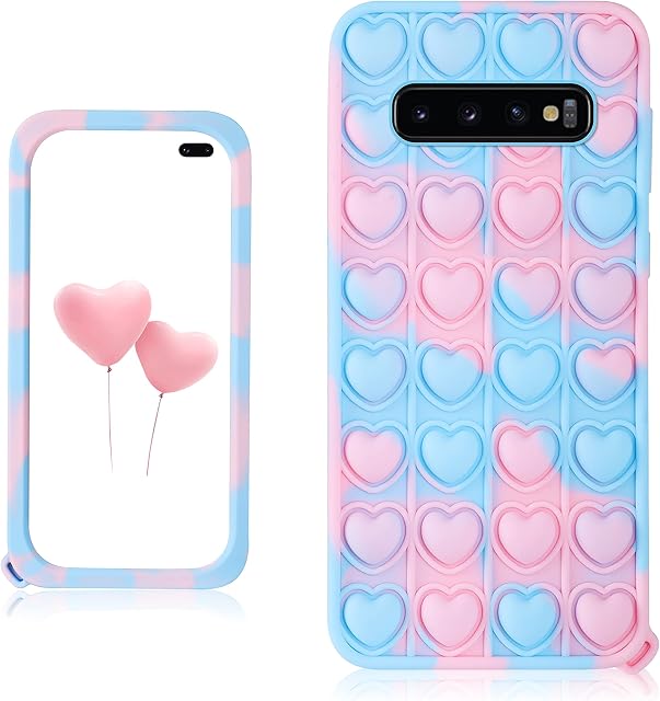 Qerrassa Blue Heart Classic Silicone Case for Samsung Galaxy S10 Plus S10+,Cute Cartoon Fidget Cover Kids Girls Fun Soft Cases Funny Stylish Kawaii Unique Design for Samsung Galaxy S10 Plus S10+