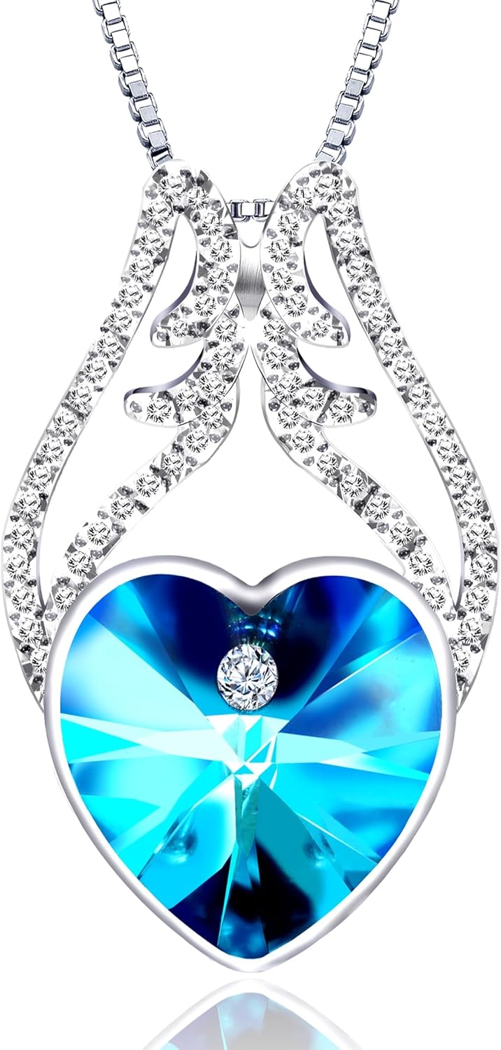 925 Silver Heart Necklace for Women, Dainty Heart Crystal Pendant Necklace with Box Packaging as Birthday Christmas Gift for Wife, Daughter, Girlfriend, Friends