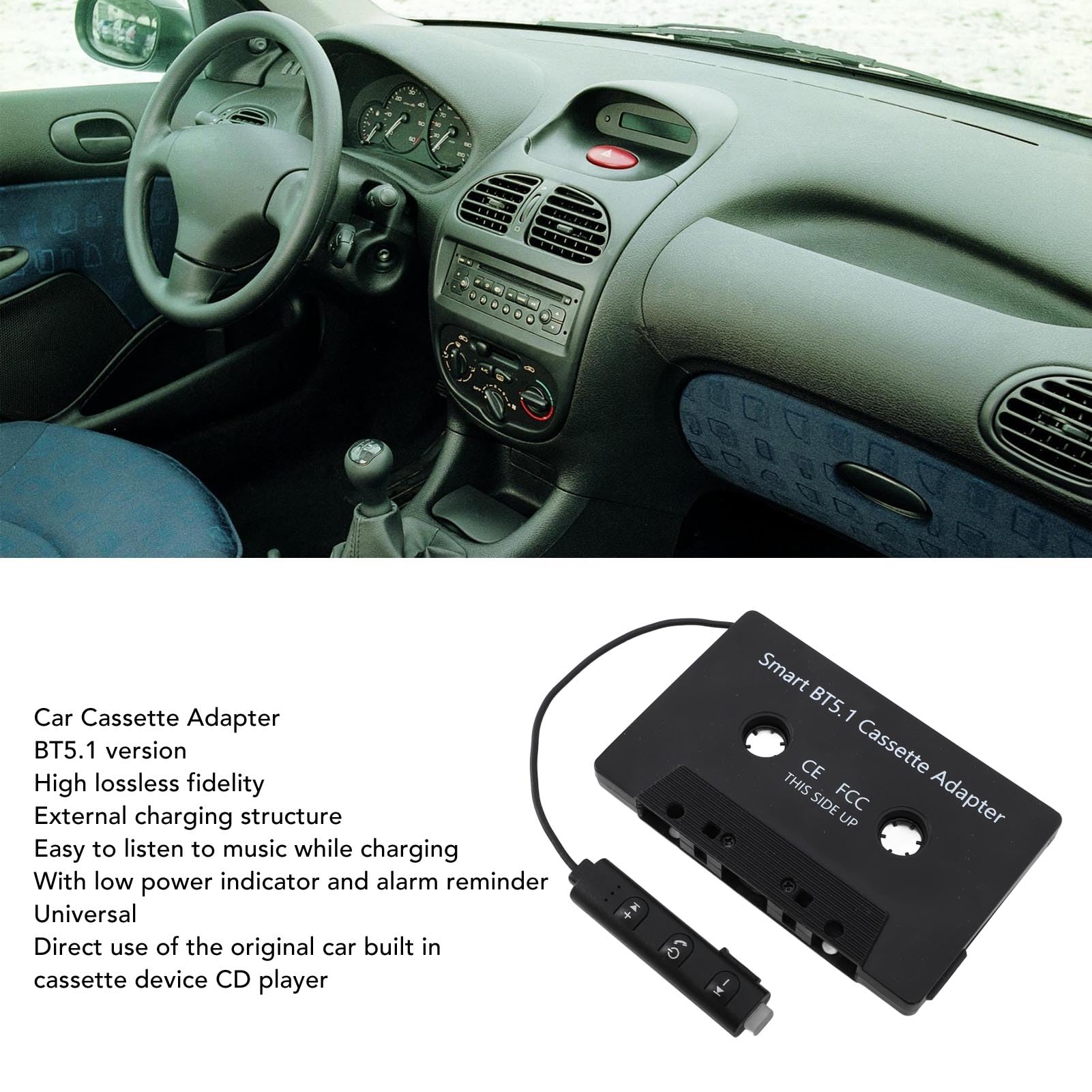 Adaptateur de Cassette Bluetooth 5.1, Adaptateur Universel sans Fil Bande vers Auxiliaire pour Voitures Camions, Rappel de Faible Puissance, Streaming de Musique sans Fil