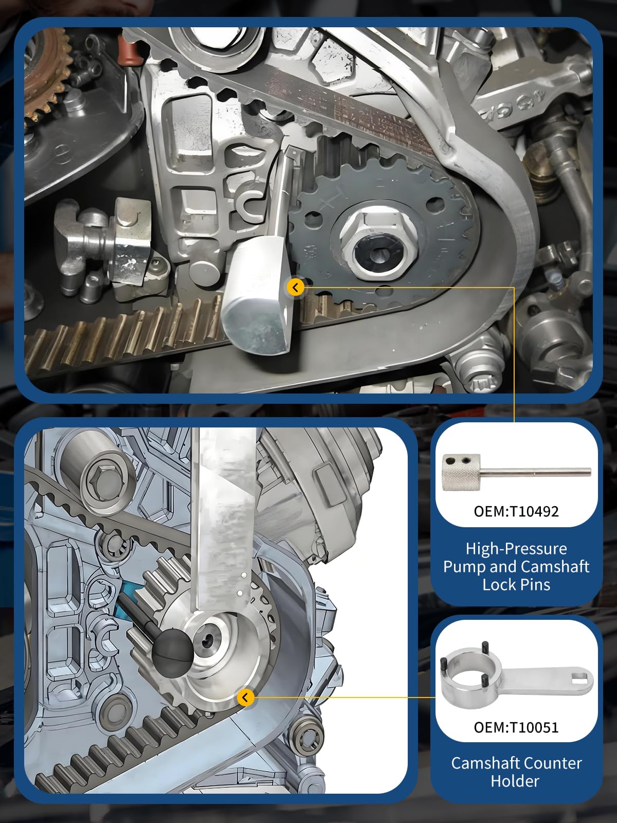 Jeu D'outils de Réglage du Moteur 10 Pcs, Outils de Changement de Courroie de Distribution, Compatibles avec VW, Audi, Seat, VAG EA288, 1.4, 1.6, 2.0 TDI CR