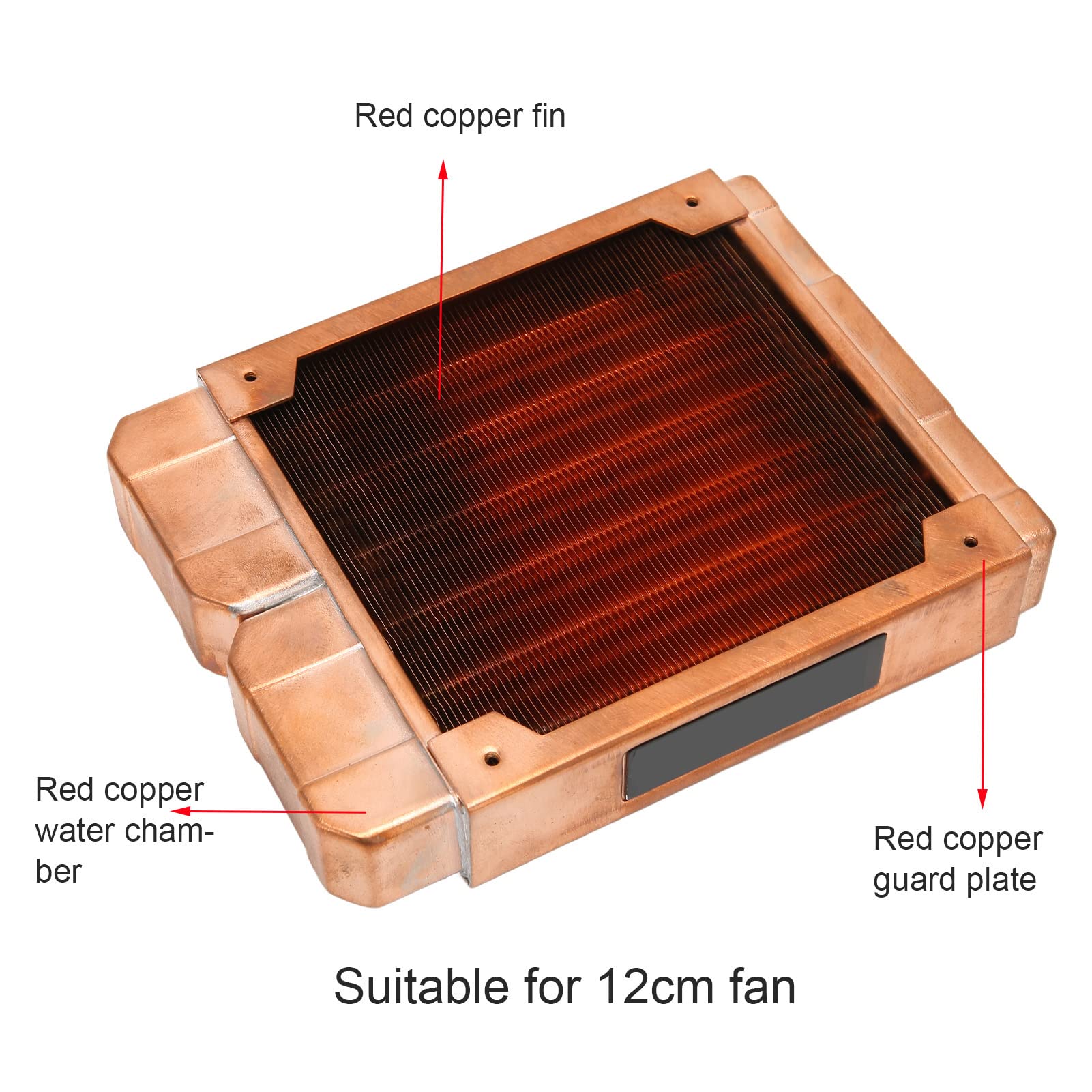 Lazmin112 Radiatore di Raffreddamento ad Acqua, radiatore di Rame Rosso dello scambiatore di Calore, dissipatore di Calore Diametro Interno della Filettatura G1/4 0.28in, per Ventola 4.72in