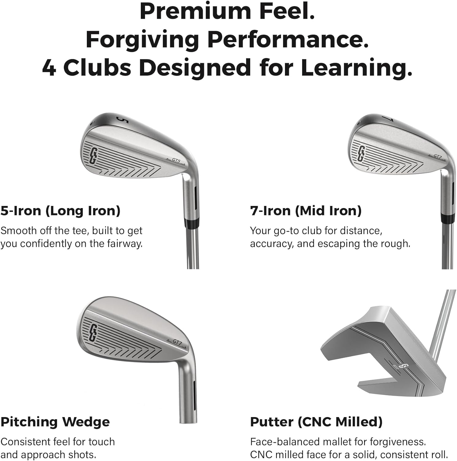 Golf Club Set - Starter Golf Clubs for Men with Sunday Stand Bag - 5-Piece Game Improvement Irons Set Including 5i, 7i, PW, Putter, and Bag. Premium 431 Carbon Steel, Hollow Body Design