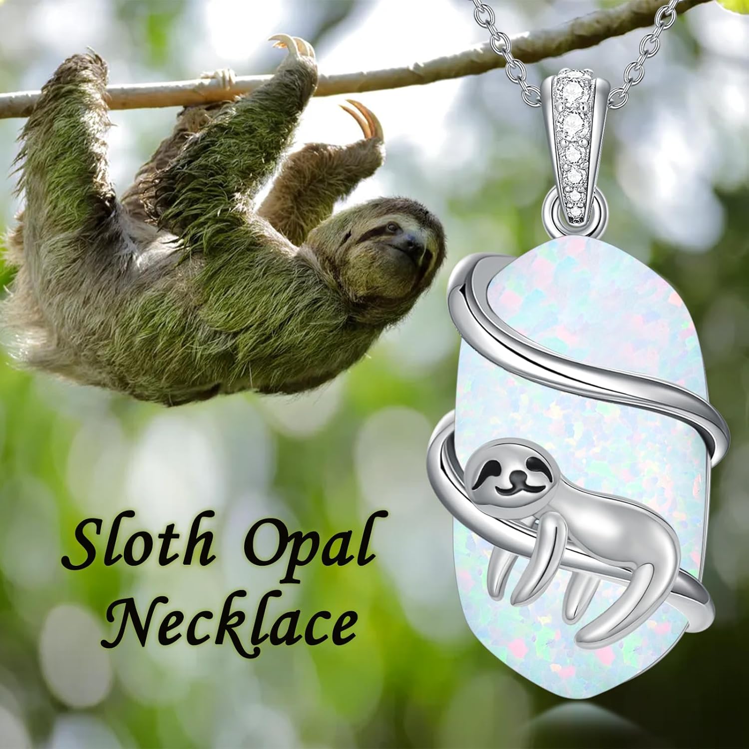 Opal Mama Bear/Panda/Cat/Koala/Sloth/Cardinal Necklace 925 Sterling Silver Opal Animal Pendant Jewelry Birthday Gifts Women Mom - Image 3