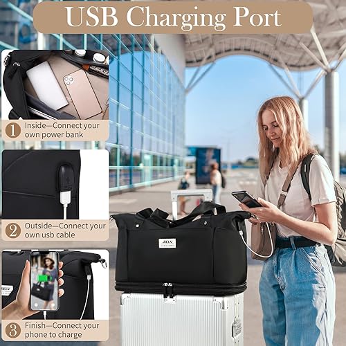 Vista 5 de JIELV Bolsa de viaje para mujer, bolsa grande de fin de semana con compartimento para zapatos, bolsa deportiva de mano para viajes, hospital